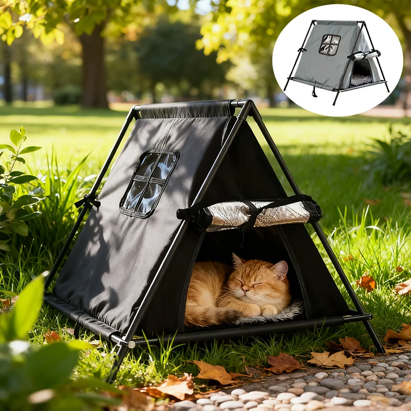 

Warm Floating Tent Cat Bed, Spacious Large Space, Multi-Cat Sleeping, Iron Frame Support, Enclosed Warmth, Indoor & Outdoor Use