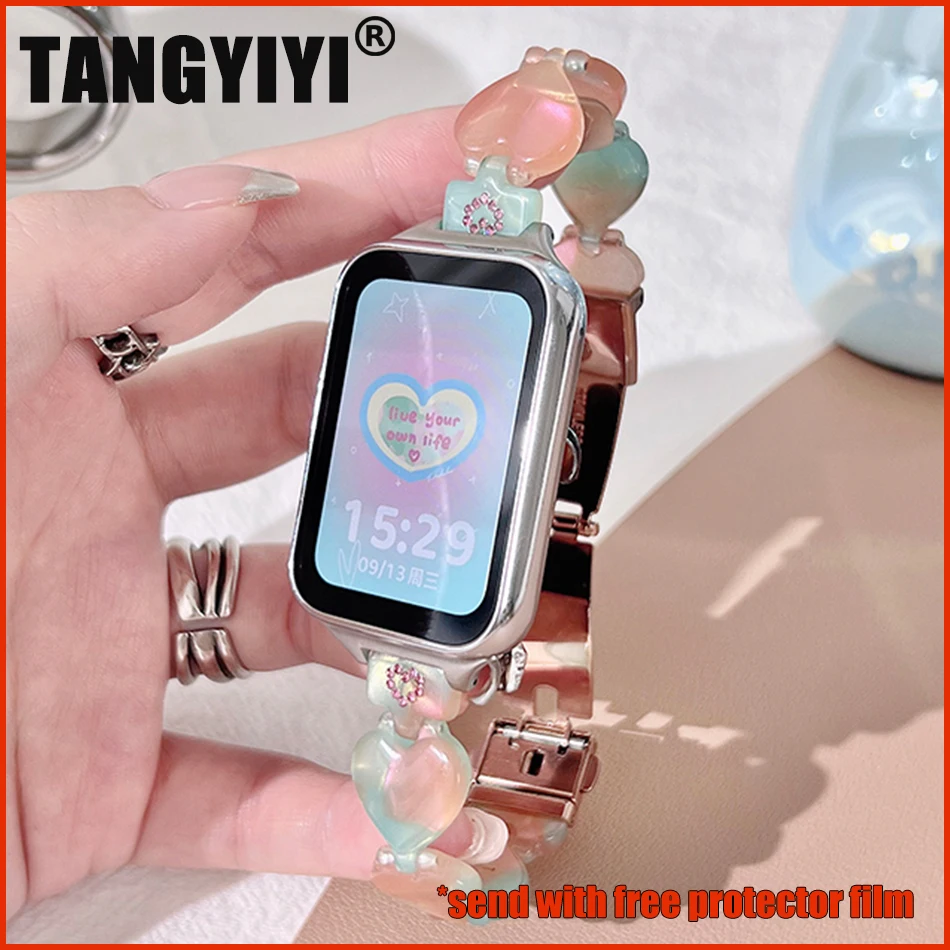 Strap For Xiaomi Mi Band 7 Pro Watch Band Luxury Love Heart Resin Aurora Bracelet For Miband 7 Pro Wristband Correa with Case