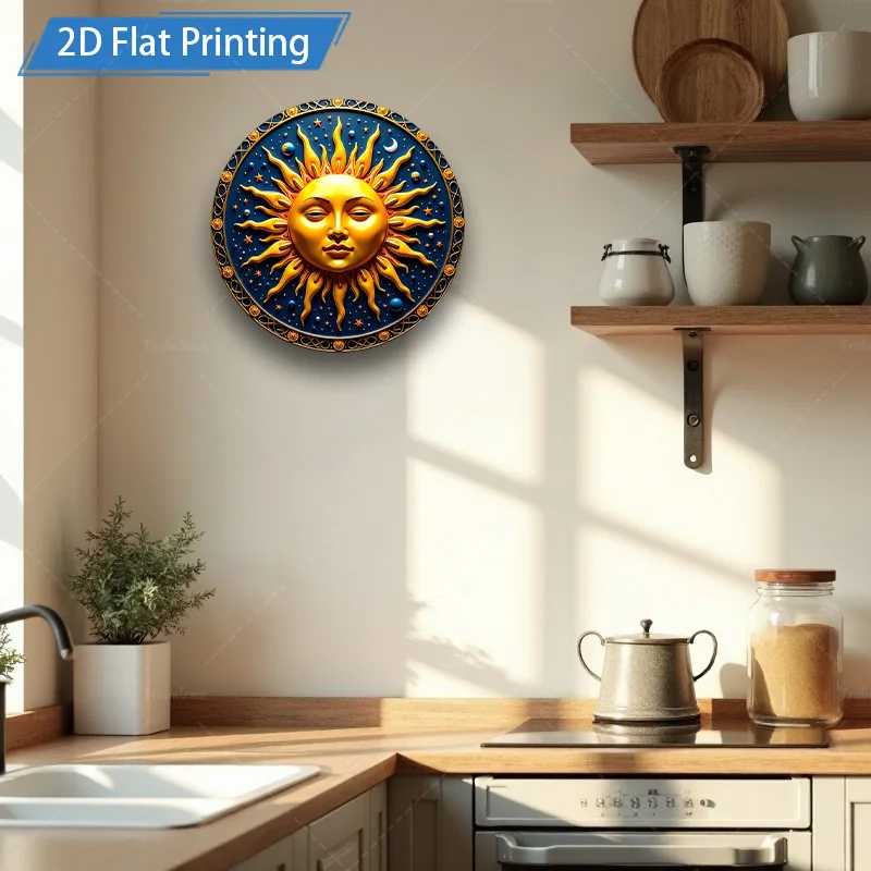 1 قطعة 8x8 بوصة علامة معدنية "Boho Sun Face Metal Wall Art لديكور غرفة المعيشة"
