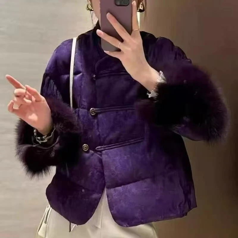 

Новый китайский стиль 2026, осень/зима, новые легкие роскошные высококачественные модные хлопковые теплые пальто с принтом на пуговицах и шерстяными рукавами