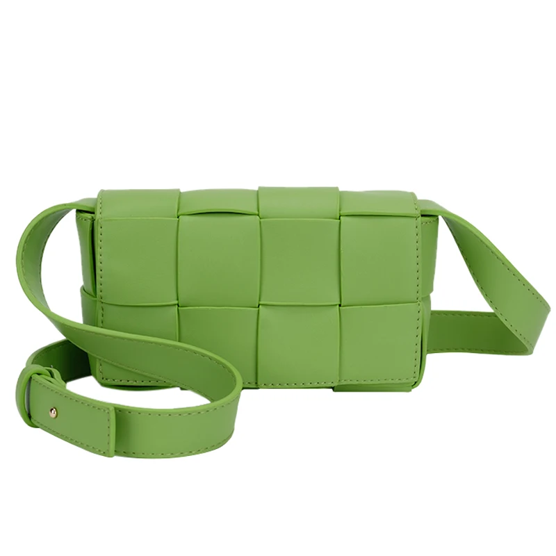 Green Leather Woven Waist Belt Bag Luxury Brand Designer Chain Shoulder Bag Luxury Weave Women Handbag Trend Chest Pouch Female