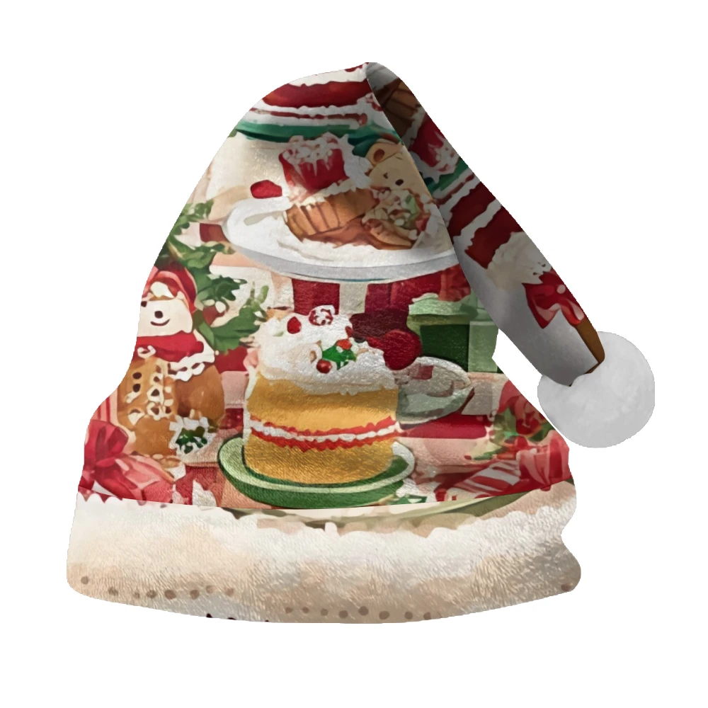 Fashionable winter atmosphere, Christmas hats, food prints, parties, daily warmth and comfort