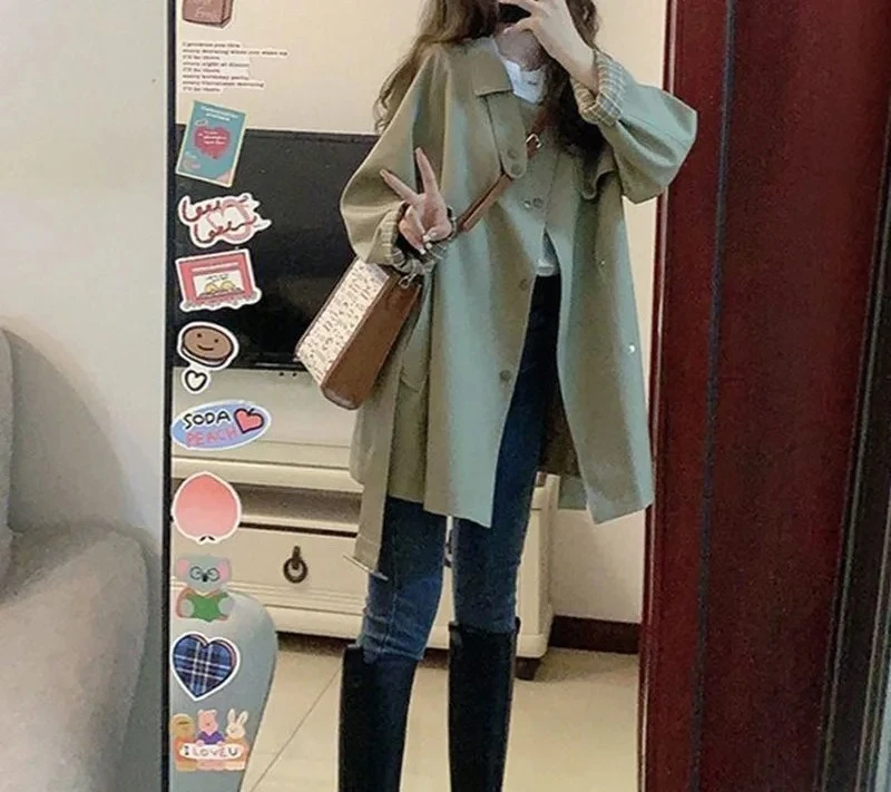 

Korean Style Windbreaker 2025 Women's Fashion Spring Autumn New Arrival Mid-Length Short