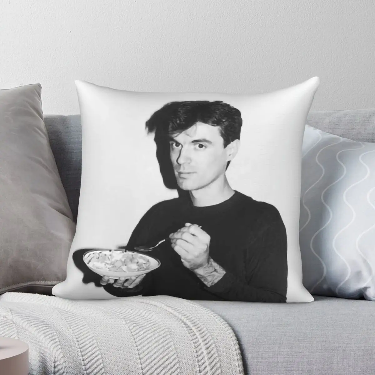 David Byrne Eating Cereal Pillowcase Polyester Linen Velvet Pattern Zip Decor Throw Pillow Case Room Cushion Cover