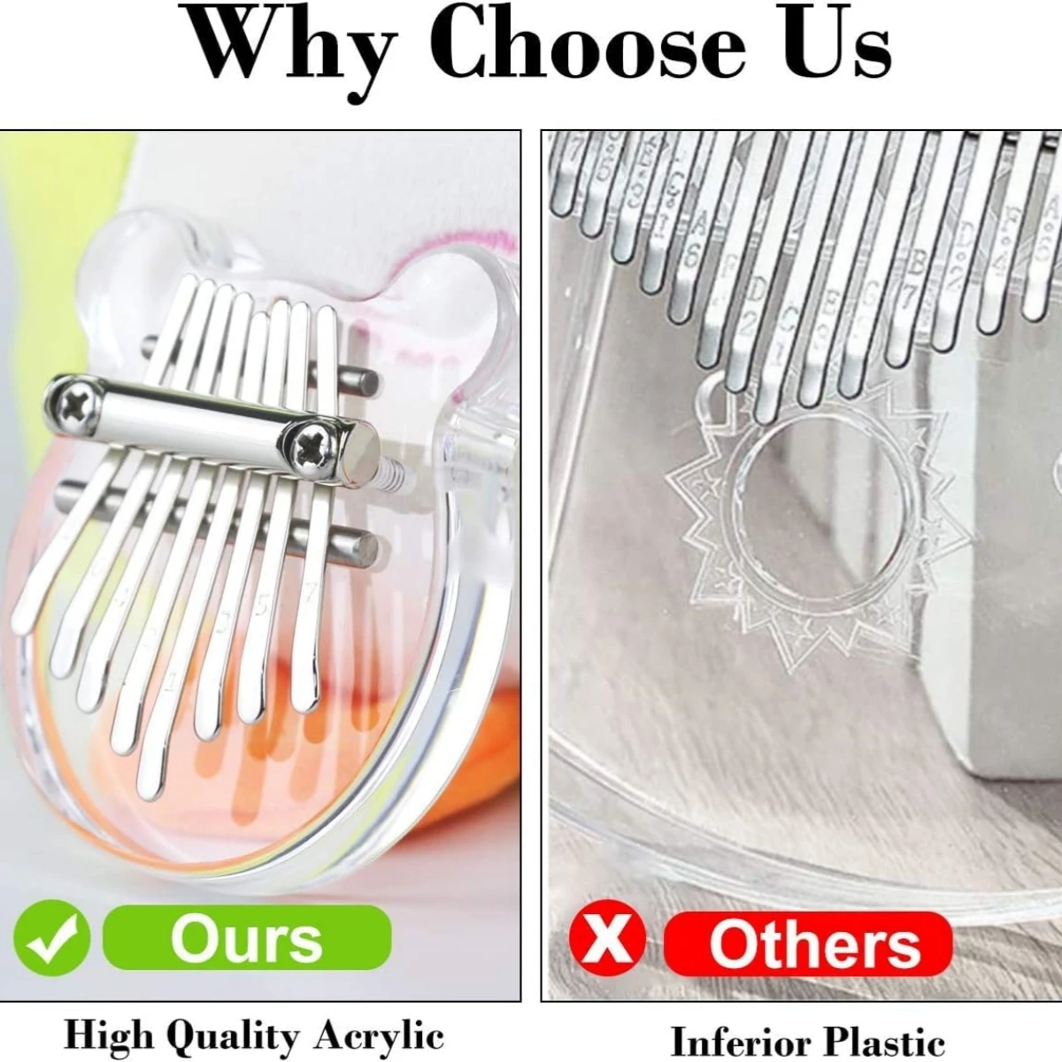 Miwayer 8 Keys Mini Kalimba Rainbow Transparent Heart Crystal Kalimba Acrylic Thumb Piano Acoustic Finger Piano Music Instrument