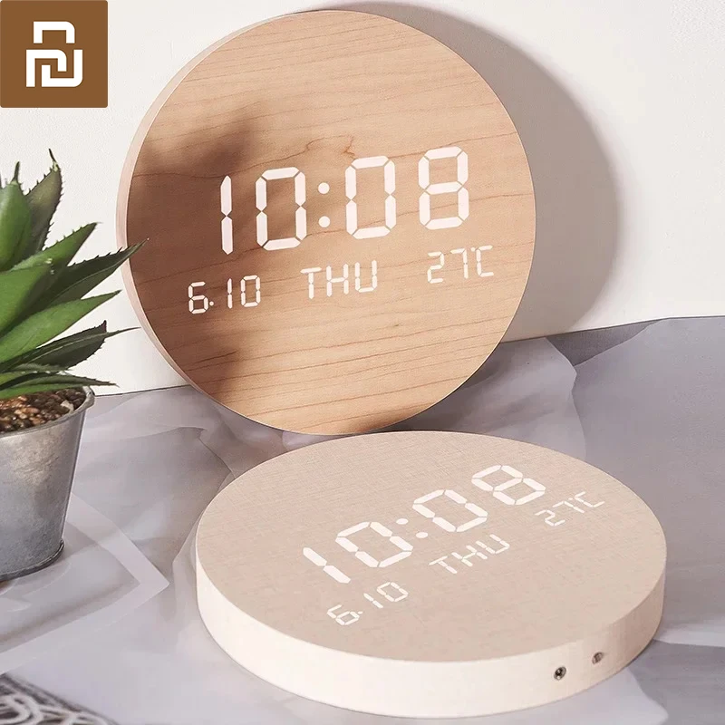 

Настенные часы Youpin LED с цифровым дисплеем, отображением температуры, даты и времени, бесшумные, для гостиной, дома, спальни, стильные настенные часы