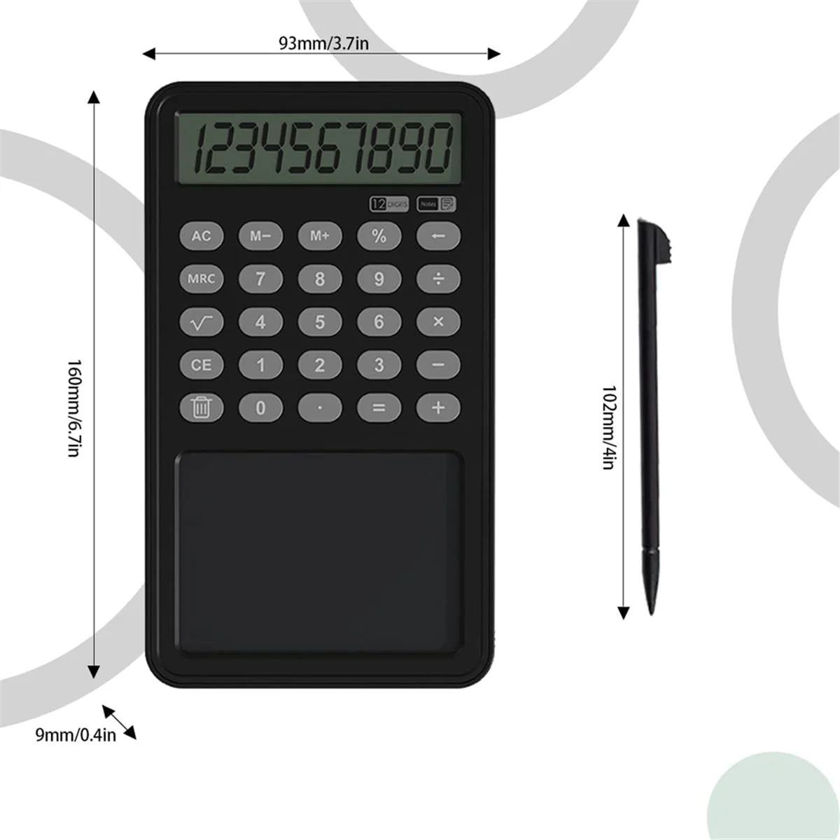 Calculadora básica portátil com Notepad, 12-Digit Display, Calculadora Desk, Escrita Tablet