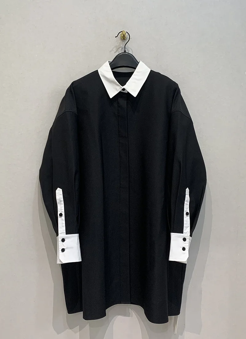 TWOTWINSTYLE Hit Farbe Lose Minimalistischen Mantel Für Frauen Revers Langarm Patchwork Taste Casual Mäntel Weibliche Mode Kleidung