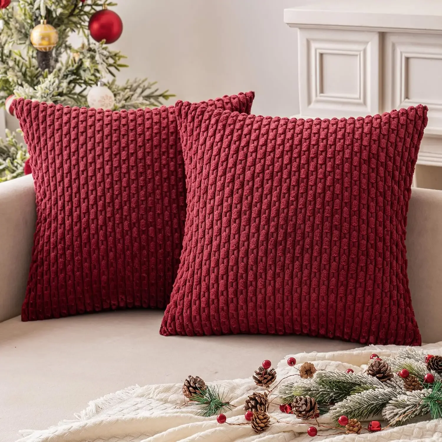 Fall Rust Throw Pillow Covers Soft Corduroy Boho Striped Fall Pillow Covers Pillowcases Farmhouse Home Decor 18x18 Inch Rust