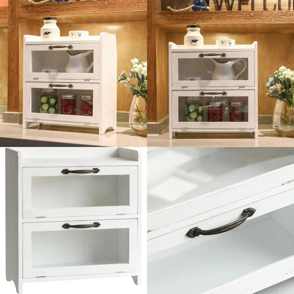 

2-Tier Wooden Storage Cabinet, Double Door, White, 15.75 x 14.5 x 6.5 - Ideal for Kitchen, Living Room, Bedroom, Office