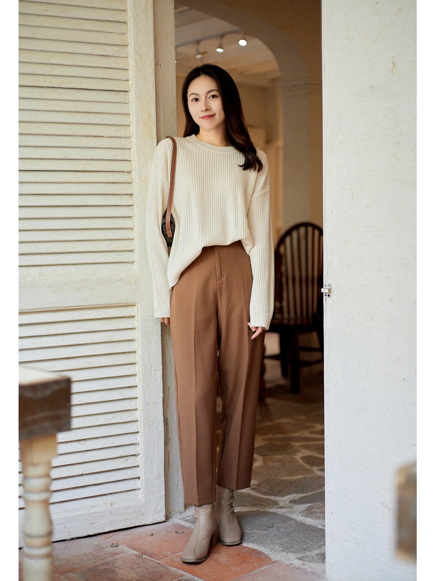 Calças de Algodão de Cintura Alta para Mulheres, Estilo Reto, Cores Variadas, 29 Modelos, Calças Amigas do Dia a Dia