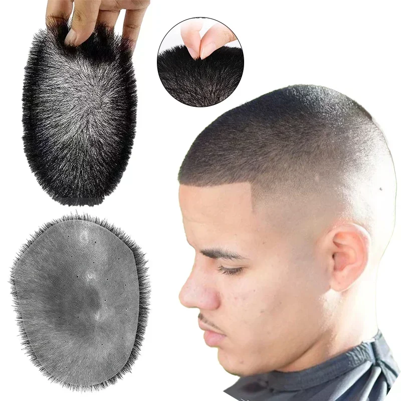 13'X18'cm 100% Menselijk Haar Buzz Cut Toupetje voor Mannen Ultra Dunne PU Zwart Topper Transparante Biologische Hoofdhuid prothese Toupetje