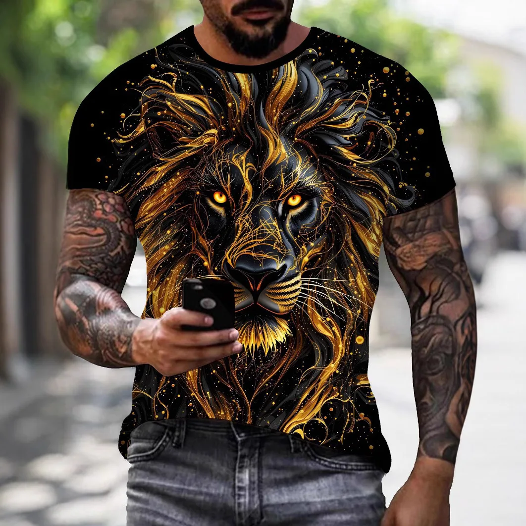 

Street style men's clothing casual T-shirt 3D digital printing lion king pattern short sleeved loose fitting round neck top