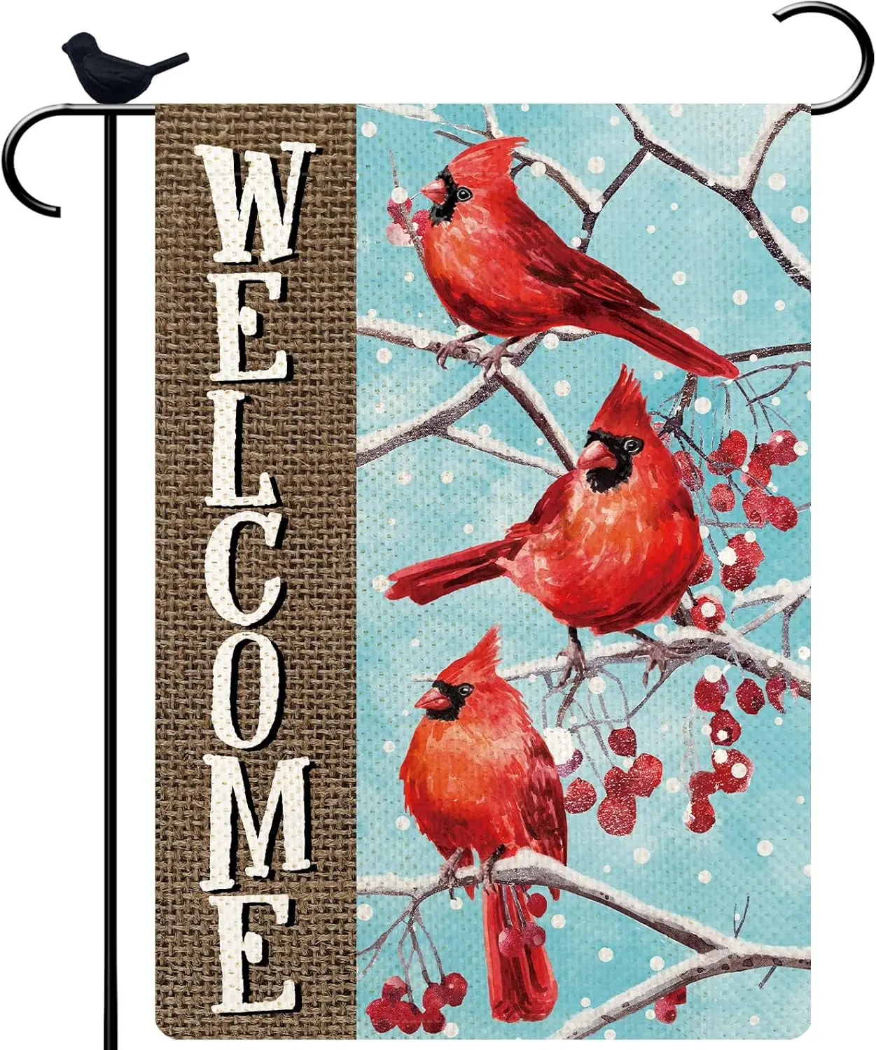 Welcome Cardinal Winter Holiday Garden Flag for Outside Red Cardinal Birds Seasonal Christmas Flag 12x18 Double Sided Farmhouse