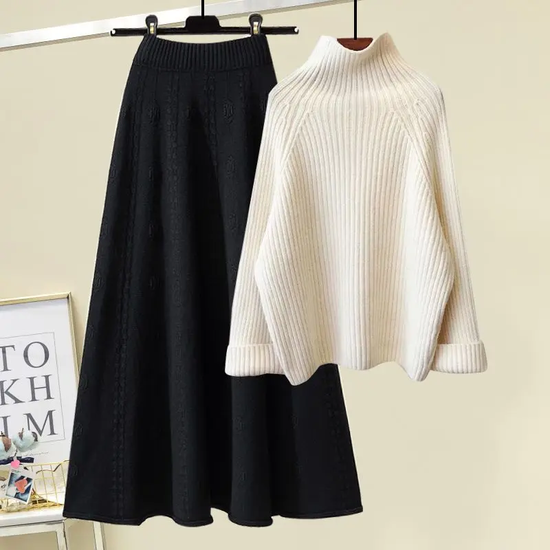 

Утягивающий вязаный свитер и юбка больших размеров, комплект для женщин, осенняя мода, одежда больших размеров, прикрывающий вид