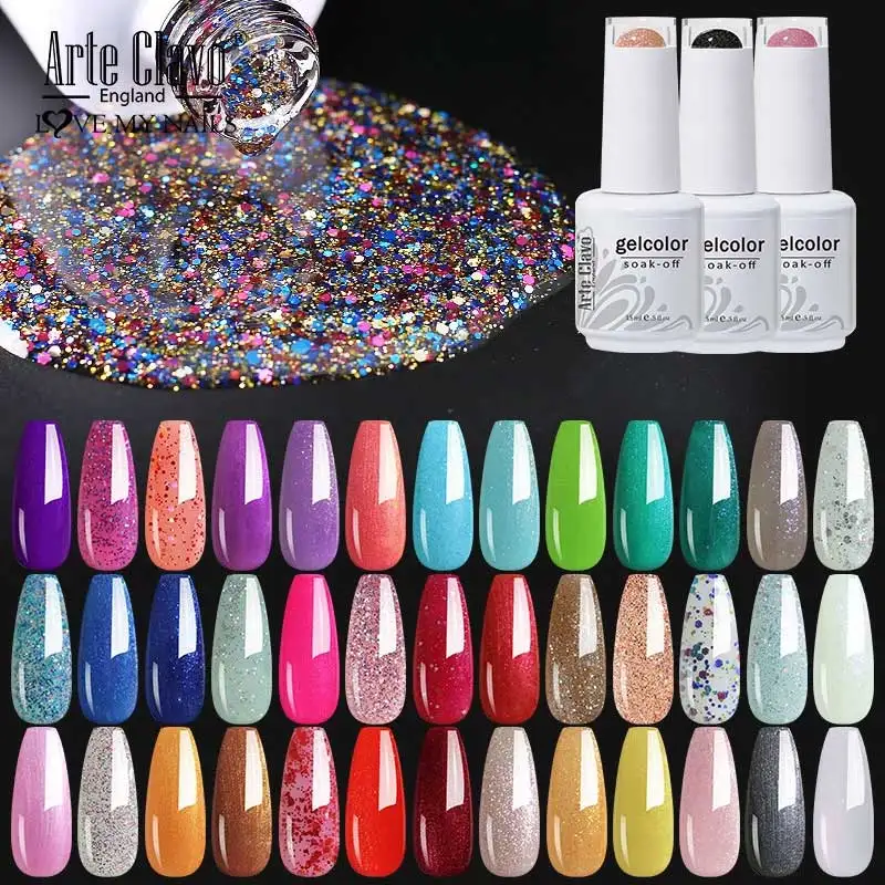 Arte Clavo Glitter Gel Nail Big Bottle Soak Off UV Gel Varnish Nail  Manicure Top Base Coat  Fashion Gel Polish Art Decoration