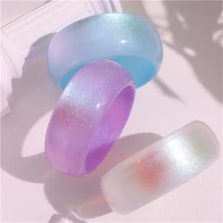 Round Jelly Colored Shiny Powder Acrylic Bangle Bracelet with Simple Geometry Beautiful Wide Face Resin Bracelet