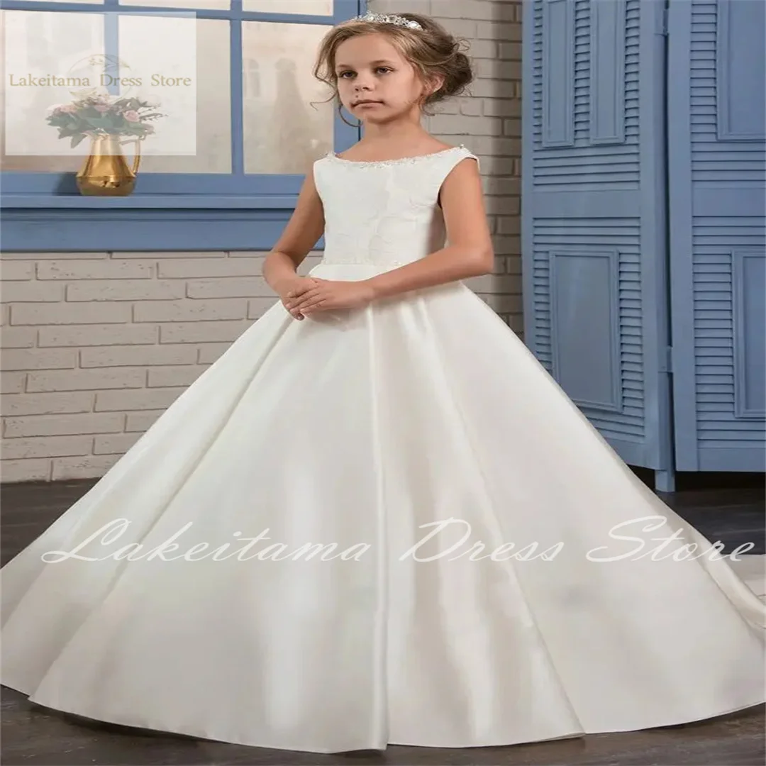 Fancy Pearls Flower Girl Dresses Vestidos daminha A Line Kids Evening Pageant Gowns Beads First Communion Dresses For Girls