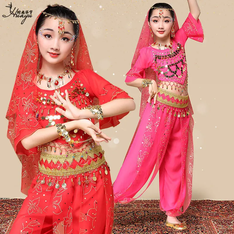New Indian Dance Sequins Belly Dance Children's Performance Costume Pants Set