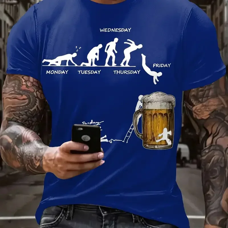 Fun 3D Beer Printed Men's T-shirt Summer Casual O-neck Short sleeved Top Hip Hop Trendy Street Wear Fashionable Breathable image 4