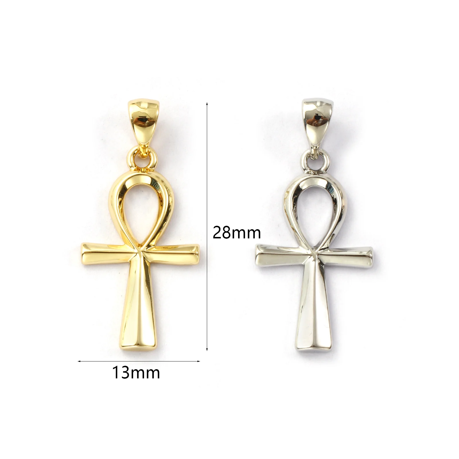 2 Piece Brass Charms Cross Egyptian Ankh Life Symbol Pendants For DIY Making Necklace Keychain Handmade Craft 28x13mm