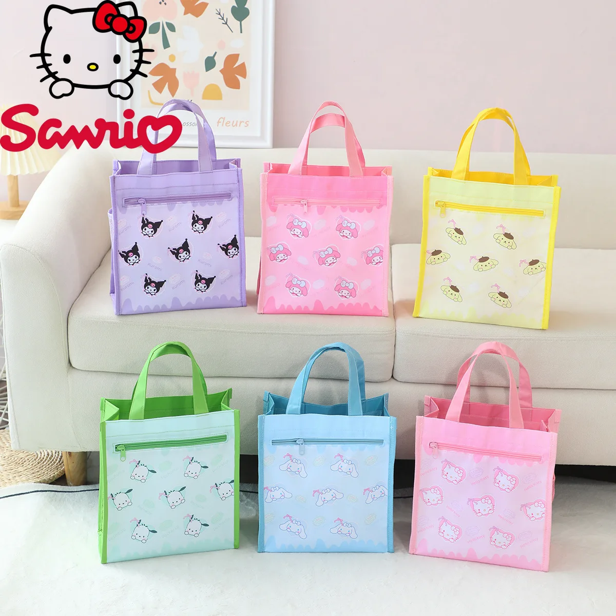 

Sanrio Kuromi Oxford Cloth Double Shoulder Bag Tote Art Bags Cute Cartoon Print Suitable for Students Crossbody Handbag