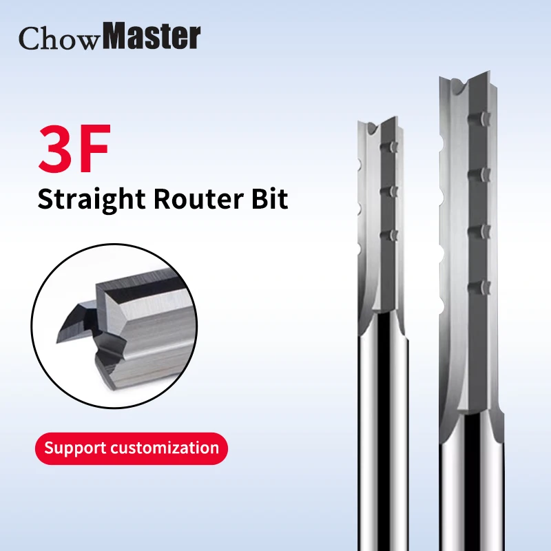 Chowmaster 3 Flutes TCT Straight Router Bit 4mm 6mm 8mm Shank CNC Carbide Milling Cutter for Wood MDF Multilayer Particle Board