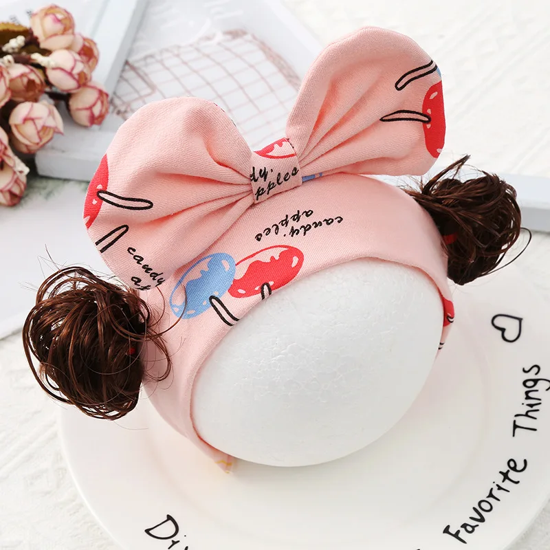 Hair Accessories Infant Baby Girl Bow Buns Wig Hat Printed Cotton Elastic Newborn Children Headbands for Kids Girls Headwear