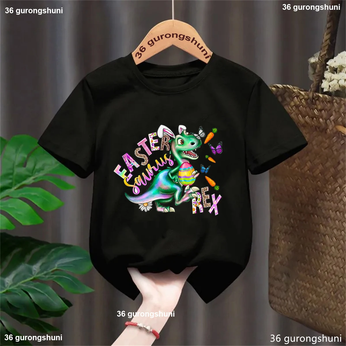 Camiseta para niños 2025, camiseta de Pascua Saurus Rex, Top informal blanco de manga corta, camiseta de moda para niños y niñas, camisetas para el día de Pascua