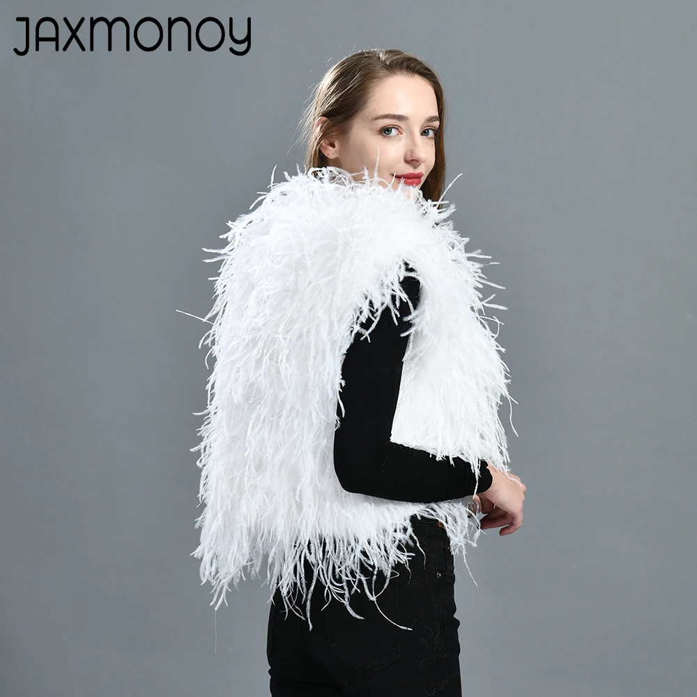 

Jaxmonoy Women's Natural Ostrich Feather Coat New Arrival Fashion Wedding Vest Lady Spring Autumn Party Dinner Waistcoat Female