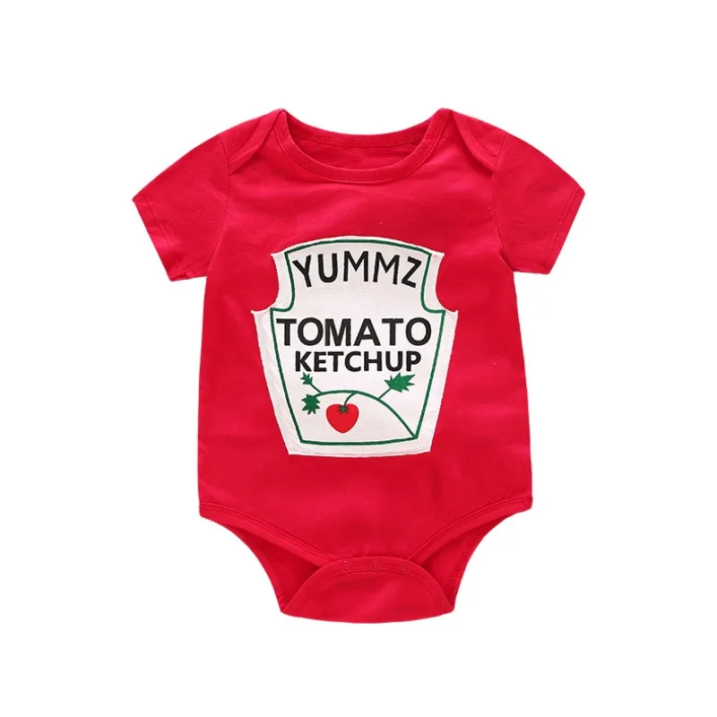 Baby Hip Hop Clothes Cute and Cartoon Fruit Letters Short Sleeved Triangle Crawling Suit Jumpsuit Universal for Boys and Girls