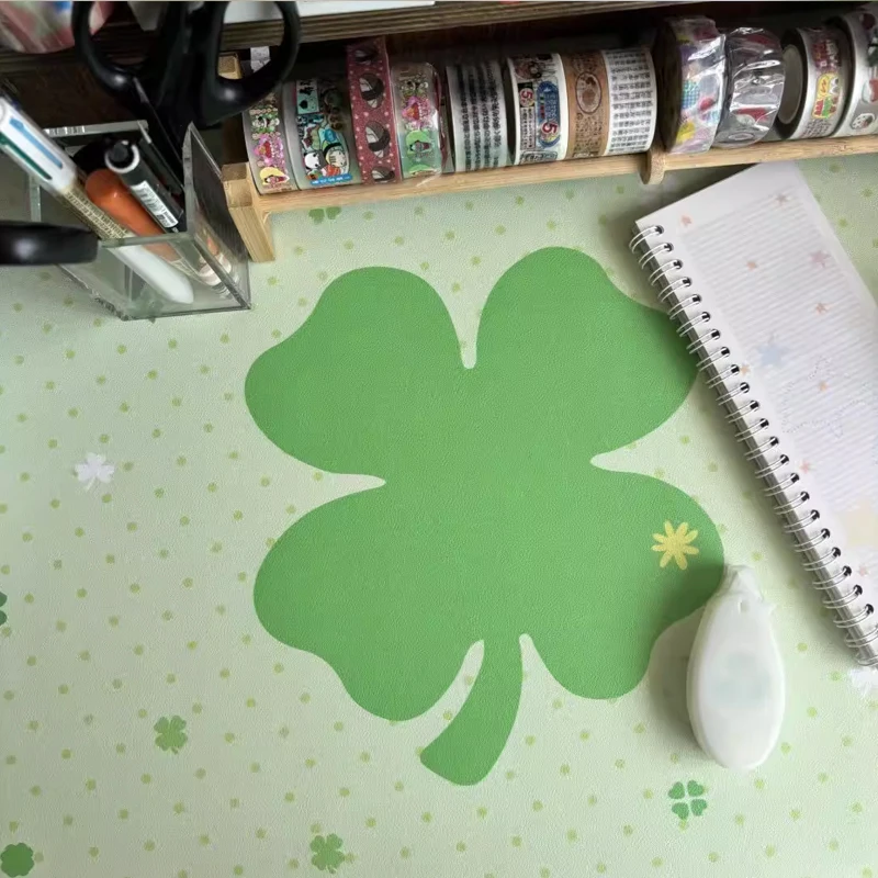 New PU Leather Desk Pad Protector Green Grass Wave Point Girl Kawaii Mouse Pad Office Desk Mat Waterproof Non-Slip PU Desk Pad