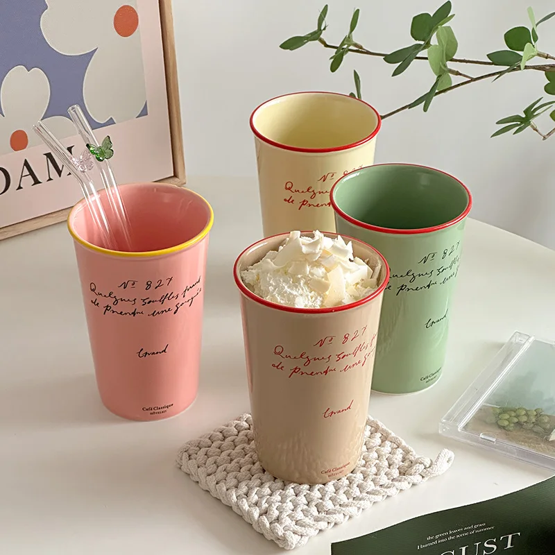 

Ретро Cerc кружка с высокой трубкой, ручная кофейная чашка с буквами, корейская чашка для посуды для взрослых с емкостью 200–400 мл