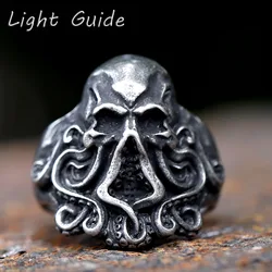 2023 New Christmas Charm Halloween Octopus Skull Punk Stainless Steel Seaman Rings Men Anel Puck Jewelry Halloween Gift