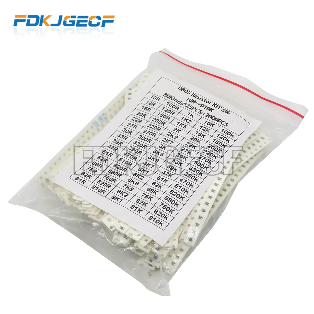 2000pcs 0402 SMD Resistor Kit Assorted Kit 10ohm-1M ohm 5% 80valuesX 25pcs=2000pcs Sample Kit