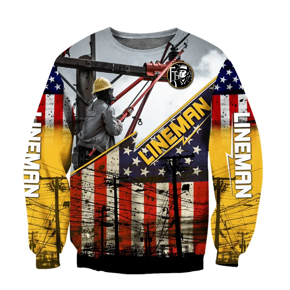 HX Linemen Sweatshirts The Difficult We Do At Once 3D Print Tops Casual Sportswear Hip Pop Streetwear Men Clothing Dropshipping