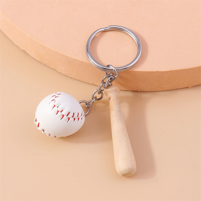 Cute Baseball Wooden Bat Keychains Sport Car Key Chain Souvenir Gifts for Women Men Hanbag Pendants Keyrings DIY Accessories