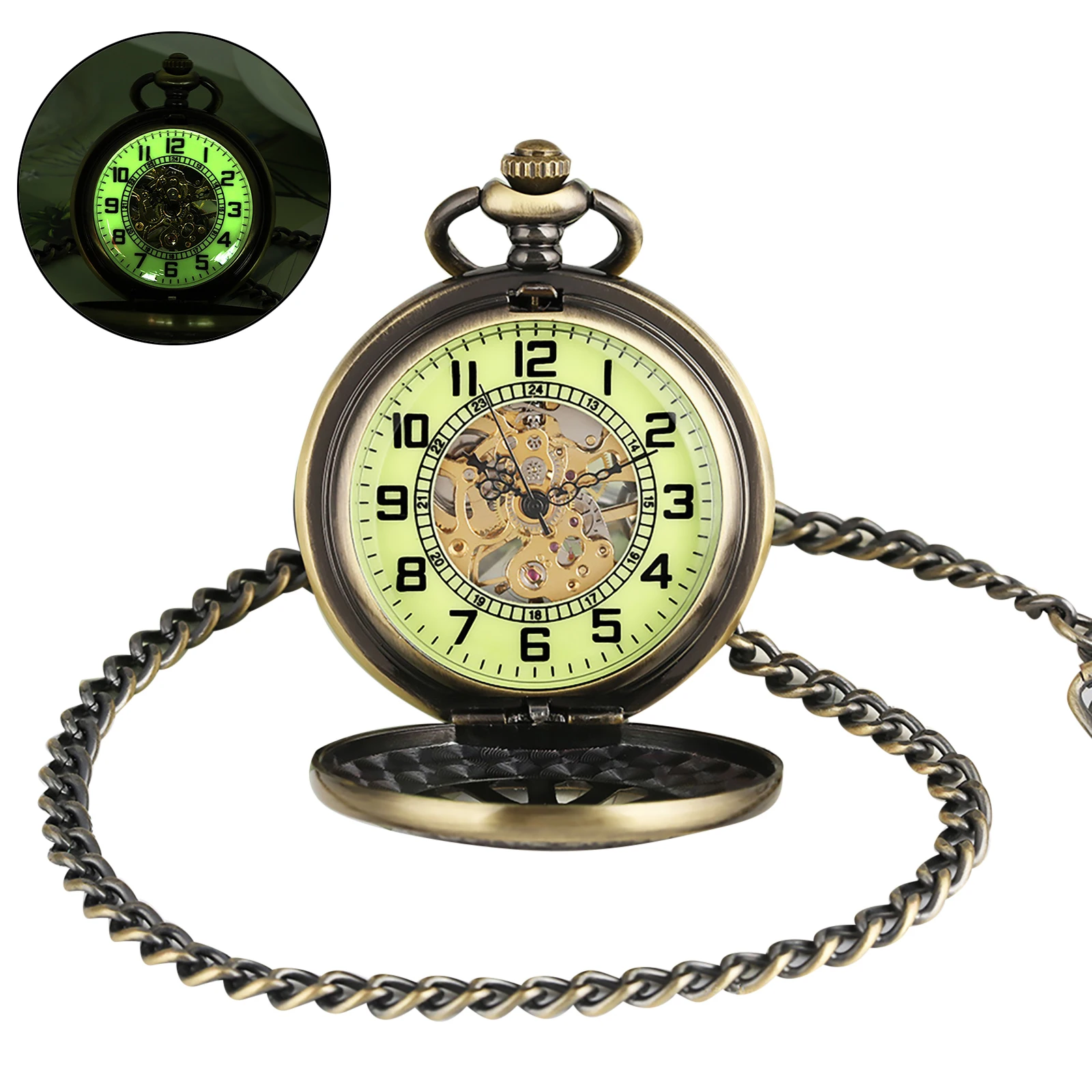 

1 шт., винтажные механические карманные часы со скелетонизированными римскими цифрами, двойные полуохотничьи карманные часы с цепочкой, алюминиевые аксессуары для часов