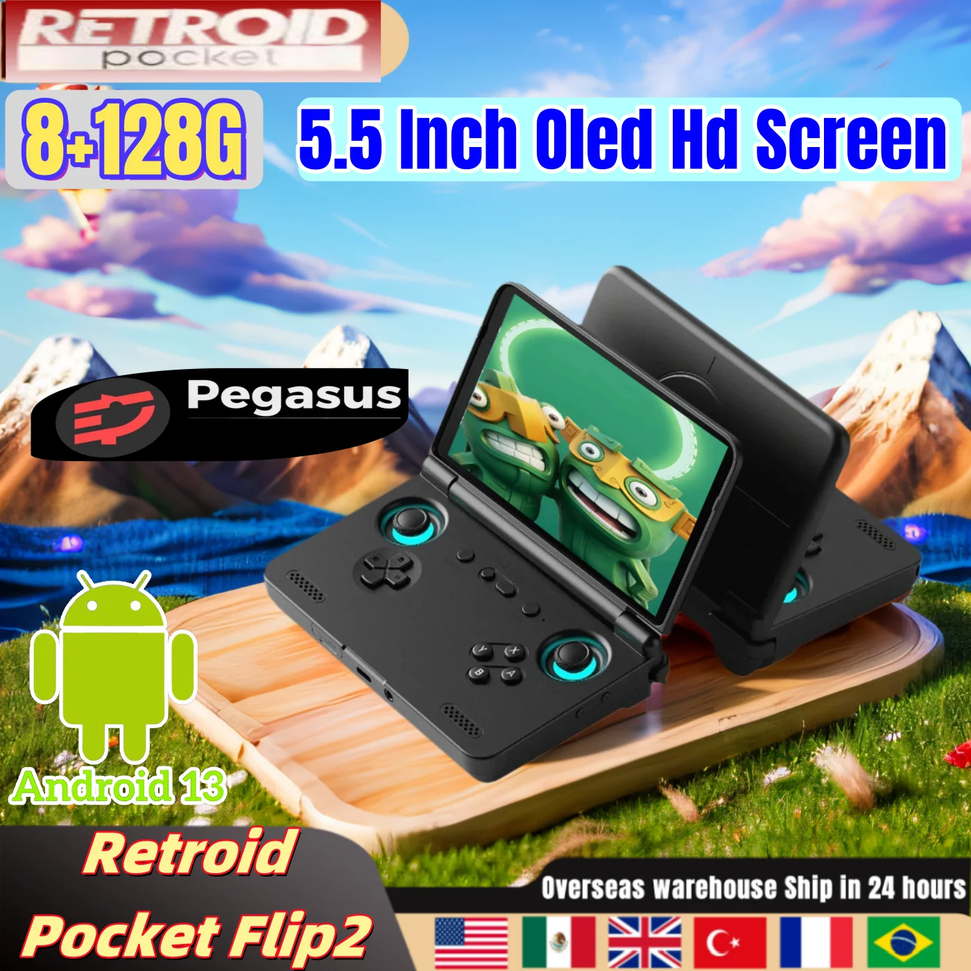 Retroid Pocket Flip2 consola de juegos portátil Retro Android13 5,5 pulgadas AMOLED pantalla táctil reproductor de vídeo Wifi Bluetooth PSP PS2 regalo