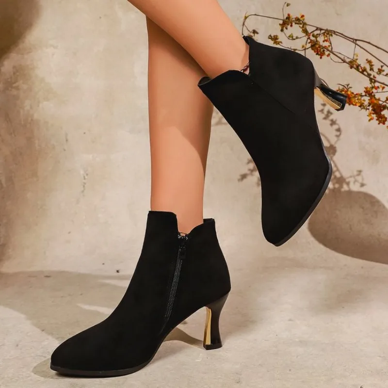 Pointed Toe Women's Ankle Boots Suede Autumn Winter Designer Luxury Female Short Shoes Pu High Quality On Promotion Goth Booties