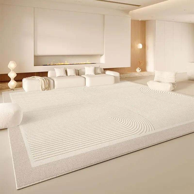 VIKAMA Creamy Line Geometric Carpet Durable Stain Resistant Large Living Room Sofa Coffee Table Rug Bedroom Home Decoration