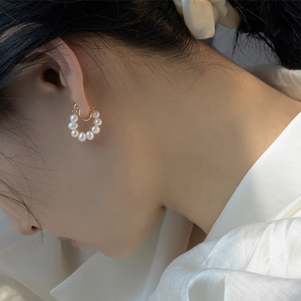 

Pearl Earrings Party Cuffs No Piercing for Women Vintage Non-pierced Alloy Clip Aesthetic Friend Gift