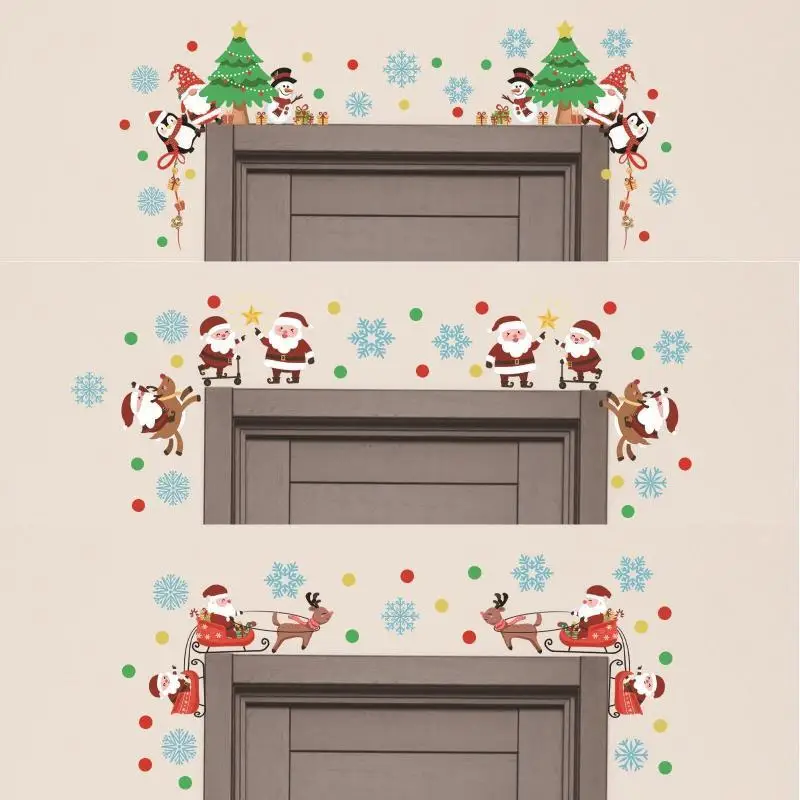 3Pcs Wall Sticker Christmas Snowflake Santa Claus Christmas Tree Wave Dot Wall Sticker Door Head Decor Self Adhesive WallSticker