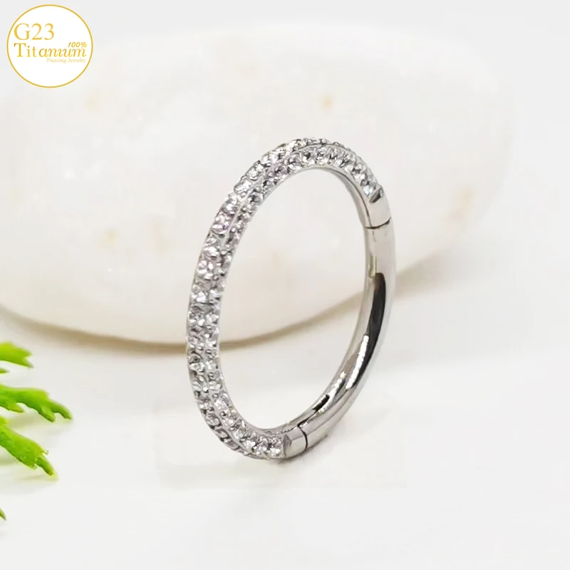 On Three Sides Zircon Clicker Earrings F136 Titanium Septum Piercing Nose Rings Ear Cartilage Tragus Helix Piercing Body Jewelry