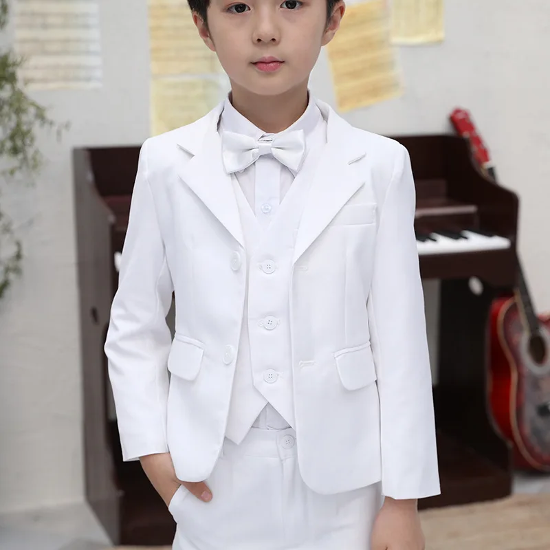 

Boys White Baptism Blazer Clothing Set Flower Boys Performance Wedding Dress Prom Photography Suit Teens Children Vest Costume