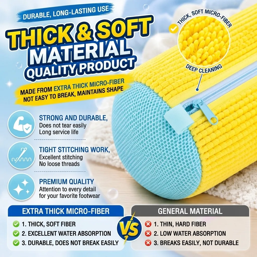 Fluffy Fiber 360 ° Surround Cleaning Shoe Washing Bag - Reusable Durable Machine-Washable Shoe Bag With Zipper Closure(1Pcs) image 3