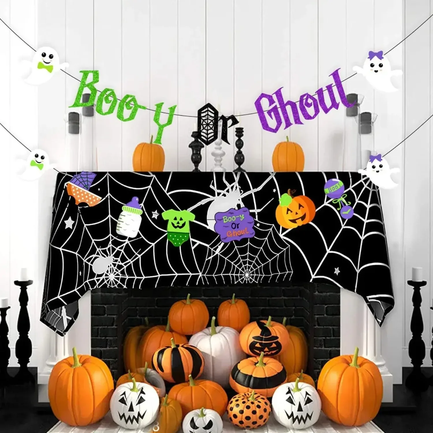 Halloween Booy or Ghoul Gender Reveal Banner for Halloween Boy or Girl Baby Shower Party Decorations Total 2 Pcs Garlands