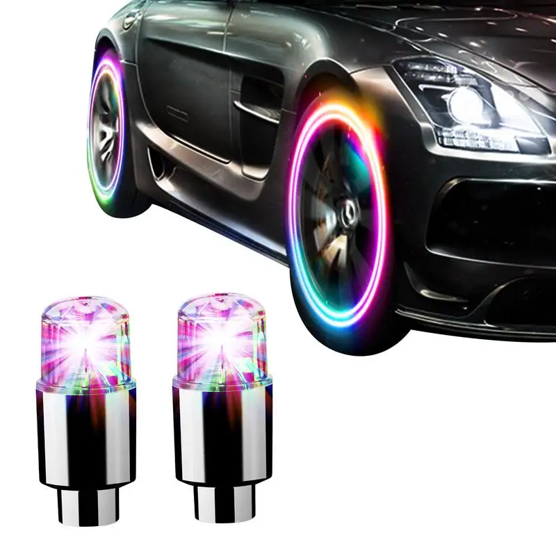 Tire Valve Stem Caps Light 2pcs Tyre Valves Wheel Tire Lights Car Tire Valve Caps Neon Light Bulb Universal Car Motorcycle bike