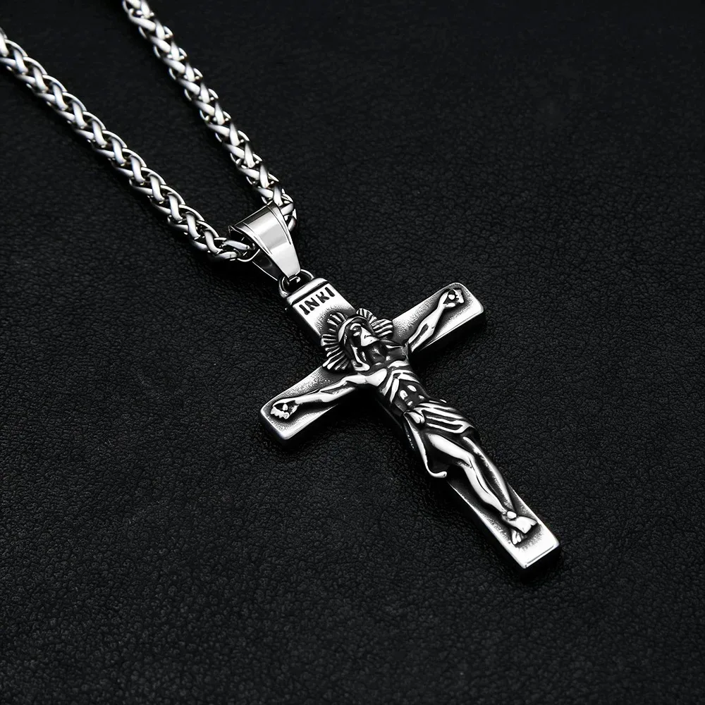 Vintage Gothic Jesus Cross Pendant Necklace Christian Faith Amulet Ornament Unique Jewelry Gifts For Men Women Wholesale