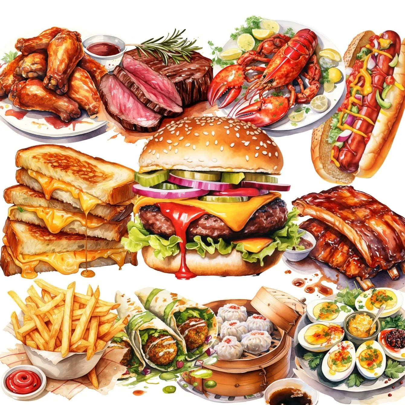 19pcs  Delicious food, hamburger, Stickers Funny Decoration DIY Scrapbooking Journal Phone Diary Album Planner  stationery